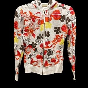 Lucy Art Hoodie full zip front hoodie embroidered embellishments tropical Sz XS
